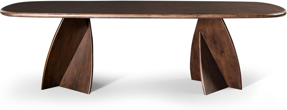 Furniture of America Nazaen XI Mid-Century Modern Solid Wood 82.6-inch Live Edge Oval Dining Table with Sculptural Double Pedestal Base for Home Kitchen, Dinette, Rich Walnut