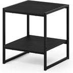 Furinno CAMNUS 2-Tier Metal Frame Side Table, Easy Assembly, Americano | Modern Square End Table with Open Shelf, Night Stand, Bedside Table, for Living Room, Bedroom