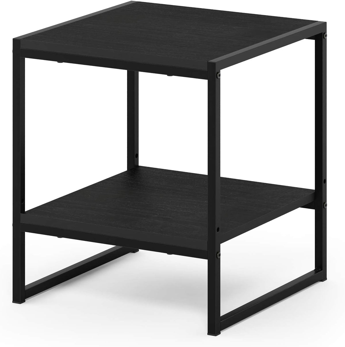 Furinno CAMNUS 2-Tier Metal Frame Side Table, Easy Assembly, Americano | Modern Square End Table with Open Shelf, Night Stand, Bedside Table, for Living Room, Bedroom