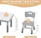 IDEALHOUSE Height Adjustable Kids Table and 2 Chairs Set,Dark Grey | 23.6 Inch Square Tabletop, Non-Slip Leg Pads, Wood Grain Composite Surface, Multi-Activity Use