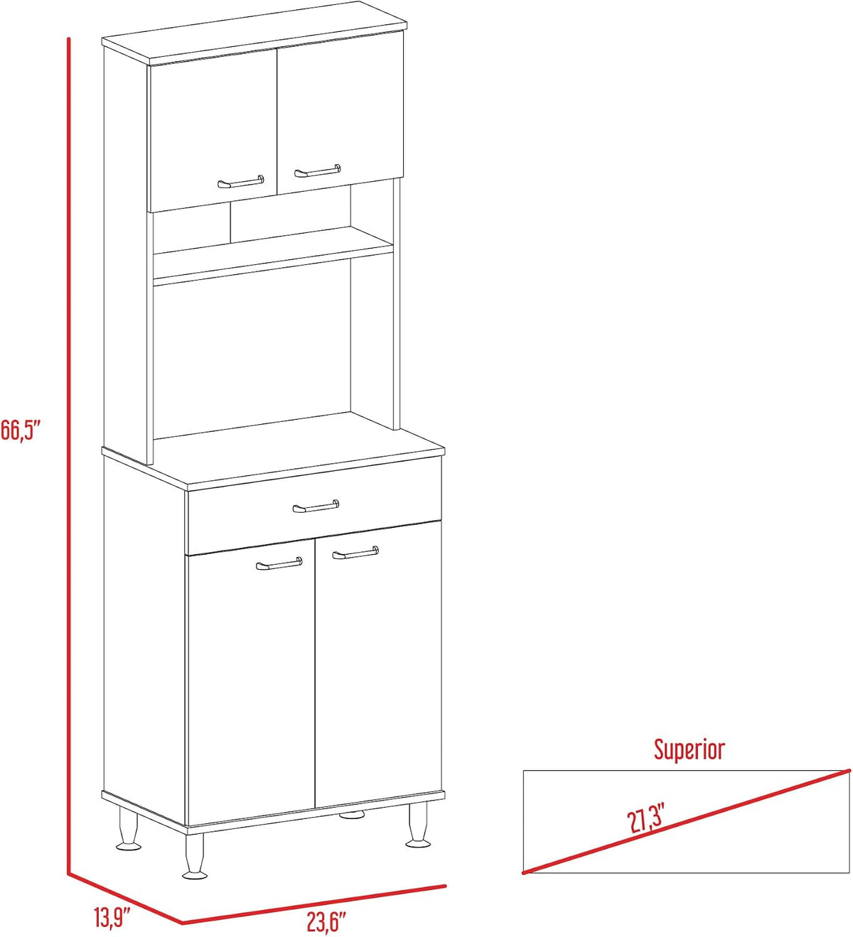 60 Kitchen Pantry with Countertop and Storage - White | Includes bottom cabinet for pots and pans with spacious top surface