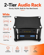 Heavy Duty 2-Tier AV Media Stand, 176 lb Load Capacity, Black | anti-vibration feet that help reduce resonance for clearer sound, open ventilation, cable management, Built for Hi-Fi systems