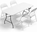 Portable 5-Piece Folding Table and Chairs Set for 4 – Heavy-Duty 5FT Foldable Plastic Table with Carrying Handle &4 PU Leather Padded Chairs,All-Weather Indoor Outdoor for Party Wedding Picnic Camping