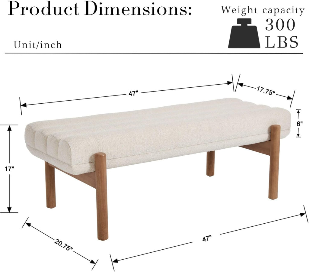 BESTANO Modern Upholstered Bedroom Bench End of Bed, Comfy Modern Entryway Bench Solid Wood Frame, 47" Indoor Bench for Hallway Dining Living Room, Beige Chenille