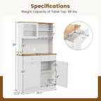 68" Tall Kitchen Pantry Cabinet, Freestanding Kitchen Hutch w/Tilt Out Trash Can Cabinet, Microwave Countertop, Sliding Glass Door, Wooden Dining Room Cupboard