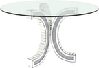 52" Round Glass Pedestal Dining Table with Tempered Glass Top, Mirrored Base with Crushed Diamonds, Modern Centerpiece