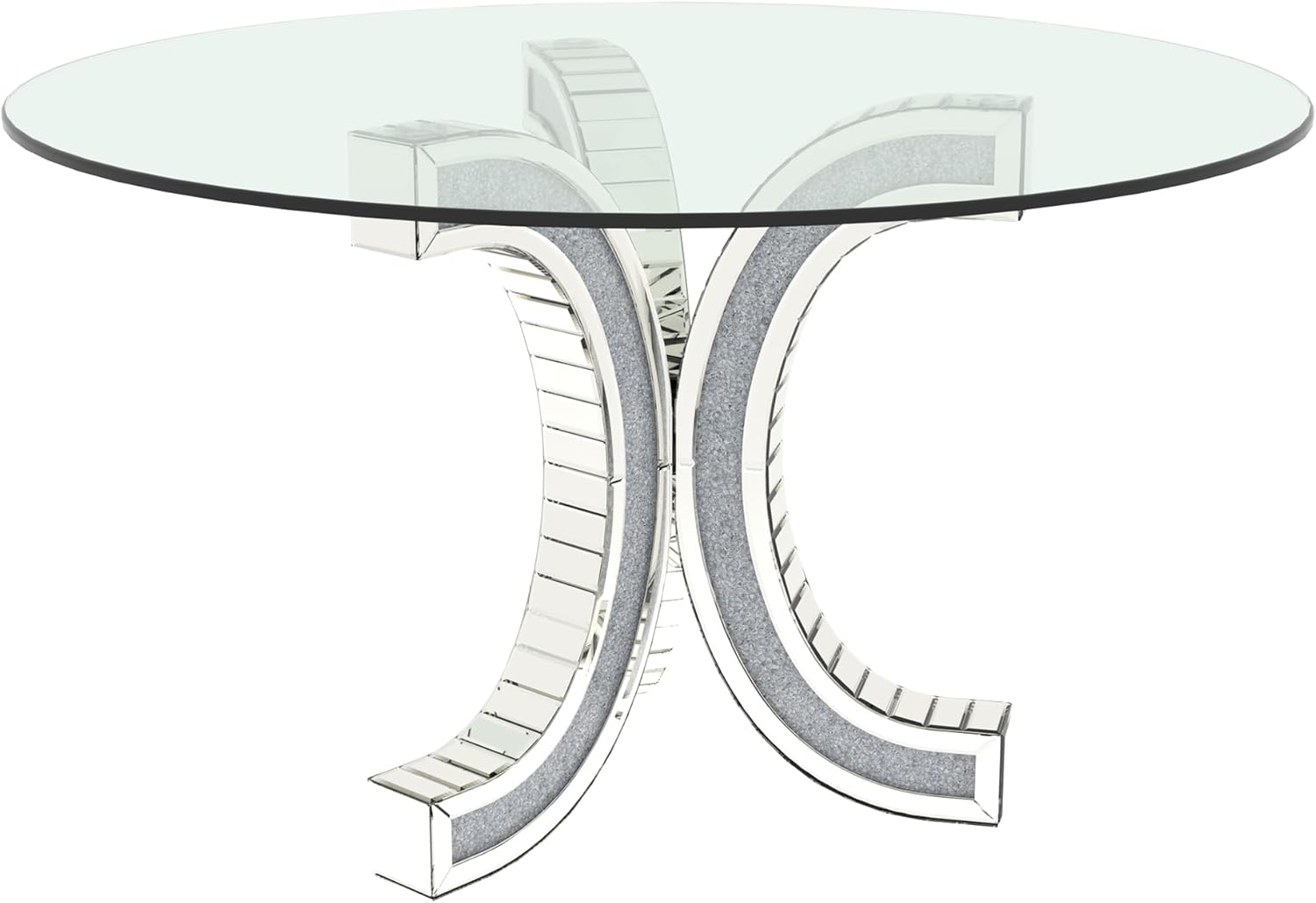 52" Round Glass Pedestal Dining Table with Tempered Glass Top, Mirrored Base with Crushed Diamonds, Modern Centerpiece