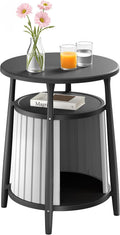 ROJIK End Table with Storage, Round Side Table for Indoor Outdoor Use, All-Weather Resin Accent Table for Small Spaces, Bathroom, Living Room, Bedside Table (Black)