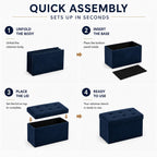 ALASDO 30 Inch Folding Storage Ottoman Bench with Hidden Storage, Velvet Storage Ottoman Foot Rest Stool, End of Bed Bench for Bedroom, Living Room, Entryway and Closet, Navy Blue