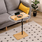 Height Adjustable Bamboo Couch Table, C-Shaped Oval End Table with Slots for Devices – Sofa Side Table for Bedroom, Living Room, or Bedside Use (B)