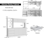 Mekminop Extra Large Kitchen Pantry with Microwave Shelf, Kitchen Hutch Storage Cabinet with Countertop, Freestanding Countertop Cabinet with 3 Drawers and 3 Open Shelves, White