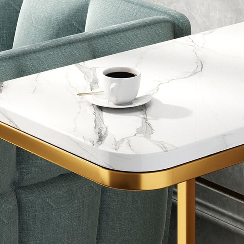 End Table, Modern Marble Side Table Sofa Table with Storage Shelf, Narrow Nightstand for Living Room Bedroom Office (Typ B, Gold-White)