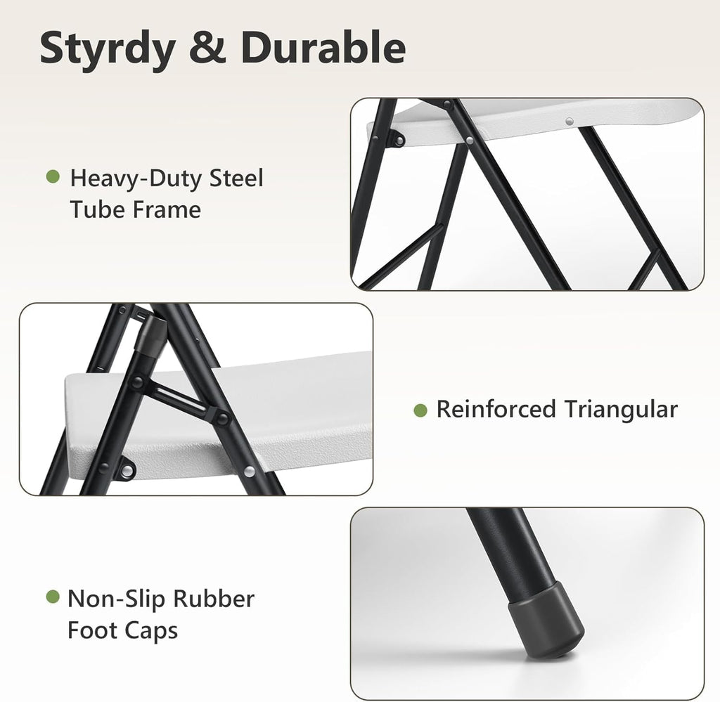 Folding Table and Chairs Set for 3, 4FT Foldable Plastic Table with Carry Handle & 2 Black Folding Chairs, Portable Indoor Outdoor Dining Set for Party, Wedding, Picnic, Camping, Events