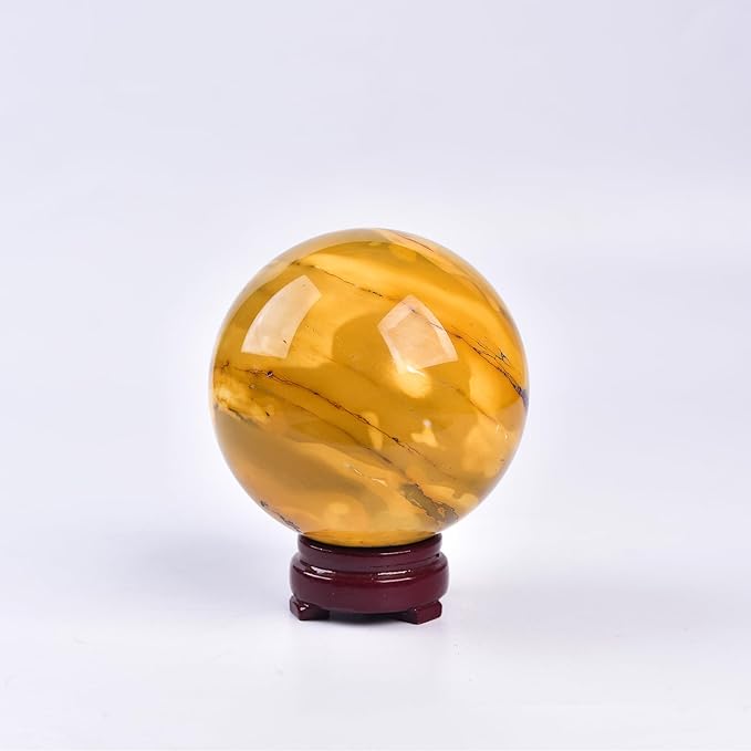JIC Gem Yellow Healing Crystal Ball Sphere Natural Gemstone Ball Egg Yolk Stone Crystal Decorative Ball Chakra Meditation Reiki Home Office Decoration 8-9cm