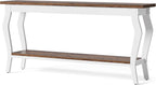 LITTLE TREE 70.9 Inches Long Console Table, 2-Tier Vintage Wooden Sofa Table Behind The Couch with Metal Legs for Hallway, Entryway, Living Room, Brown & White