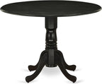 East West Furniture DLT-ABK-TP Dublin Dining Table - a Round Wooden Table Top with Dropleaf & Pedestal Base, 42x42 Inch, Wirebrushed Black