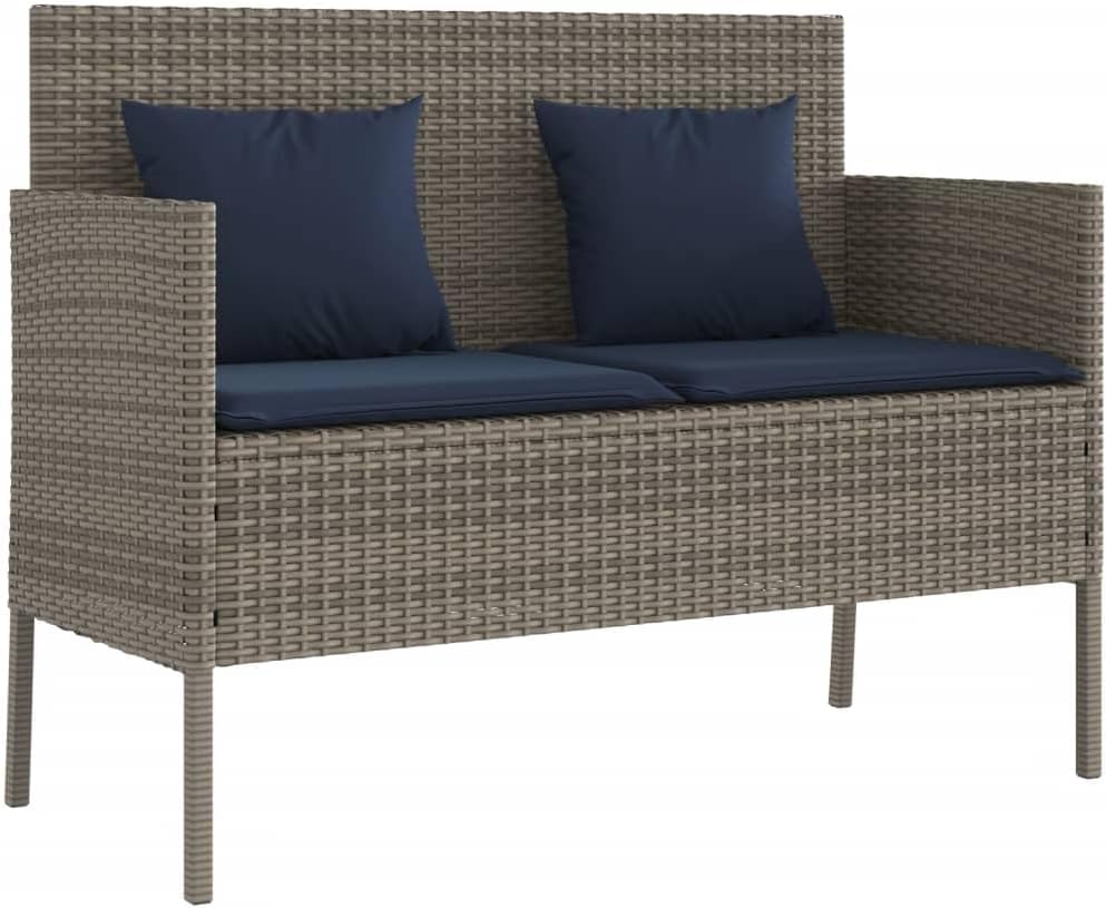Poly Rattan Garden Bench with Cushion, Outdoor Storage Bench with Waterproof Cushion, PE Rattan Patio Seat with Storage Bag for Cushions and Towels