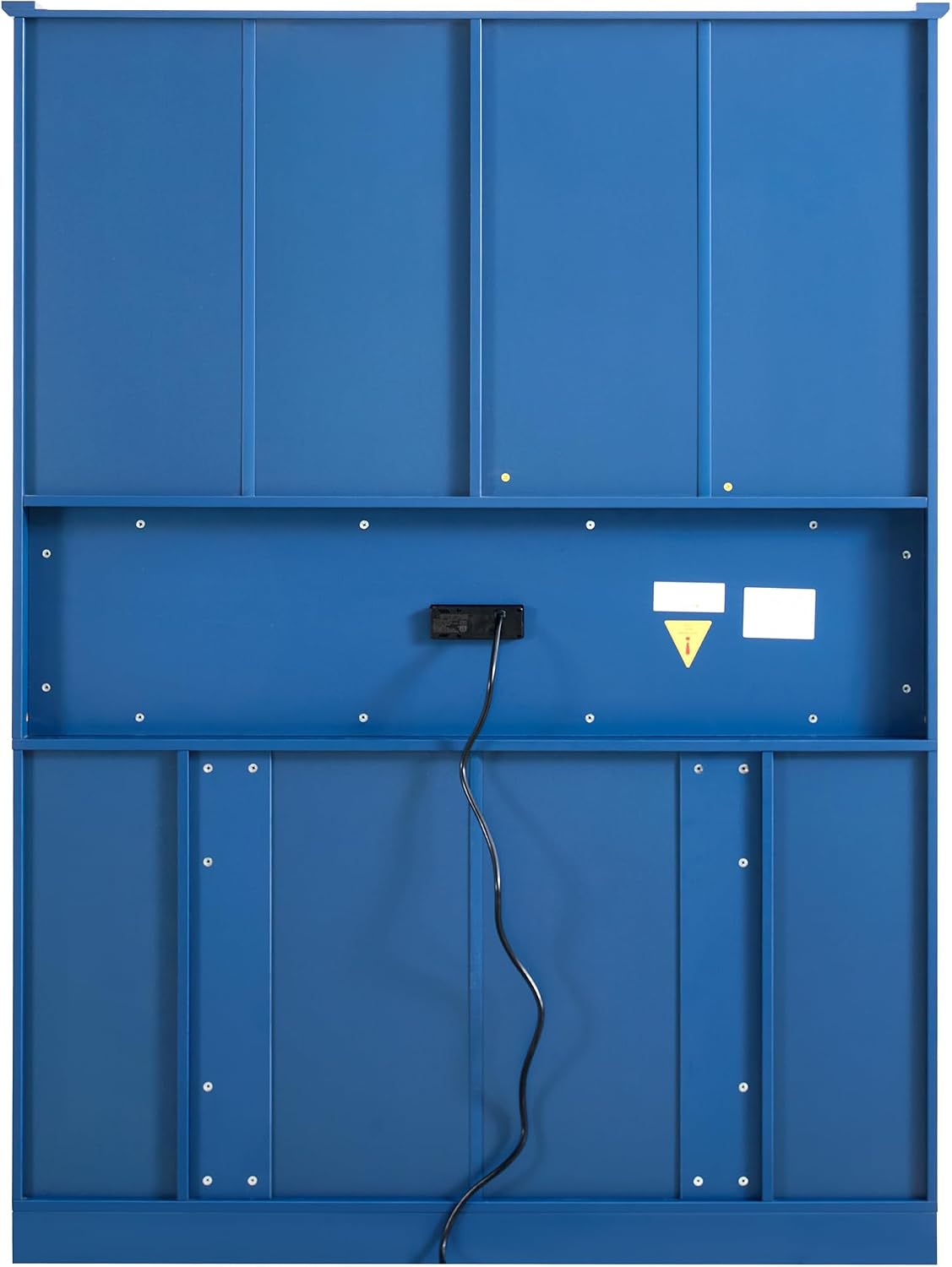 71" Tall Kitchen Pantry Storage Cabinet with 4 Foldable Doors, Freestanding Large Cupboard with Power Outlet, Adjustable Shelves and Wine Racks for Dining Room, Kitchen, Blue