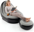 DORTALA Inflatable Chair with Ottoman, Portable Blow Up Single Air Sofa with Footstool, Cup Holder and Repair Patches, Indoor Outdoor Air-Filled Chair for Camping, Gaming