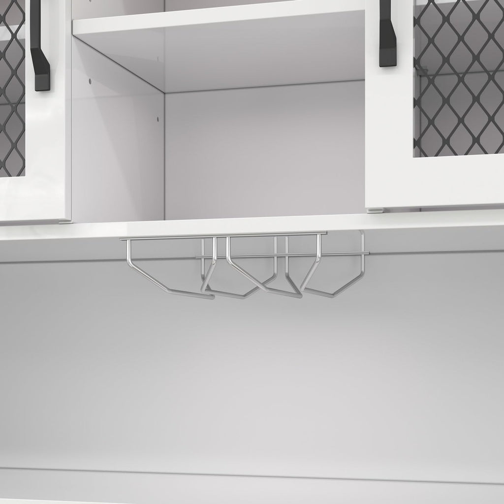 SOFTSEA Kitchen Pantry Cabinet with Built-in Power & USB Outlets, Kitchen Storage Cupboard with Doors, Wine Rack and Shelves, Rustic Buffet Cabinet with LED Light, 47.1x11.8x70.9 Inch, White