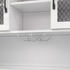 SOFTSEA Kitchen Pantry Cabinet with Built-in Power & USB Outlets, Kitchen Storage Cupboard with Doors, Wine Rack and Shelves, Rustic Buffet Cabinet with LED Light, 47.1x11.8x70.9 Inch, White