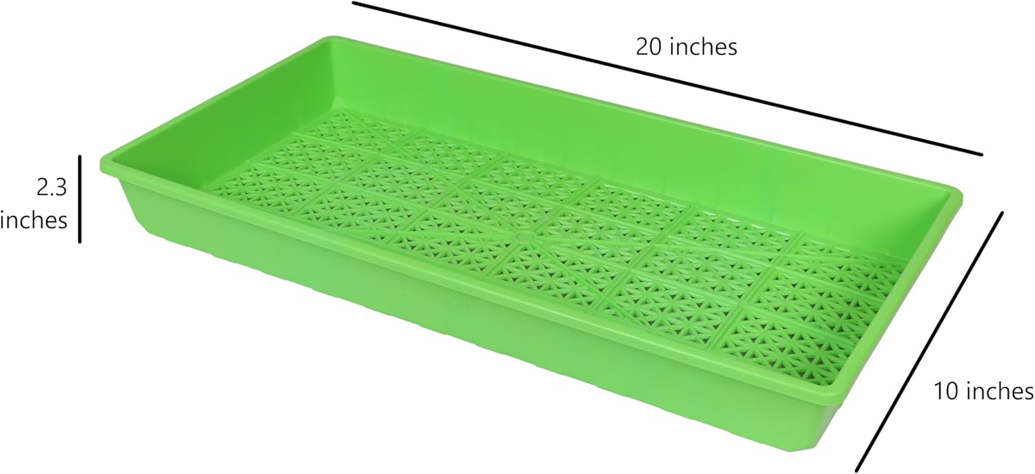 SUNPACK 10" x 20" Heavy Duty Mesh Plastic Seed Starting Tray, Green, 2.3" (Pack of 10) - Ensures Water Drainage and Aeration, Perfect for Greenhouses or Indoor Gardening