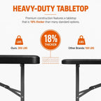 Folding Table 6ft, Heavy Duty Plastic Fold-in-Half Utility Table, Black | Portable Utility Table,HDPE Top,Carry Handle,Sturdy Steel Legs,Indoor Outdoor for Parties,Camping,Dining,Supports 330 lbs
