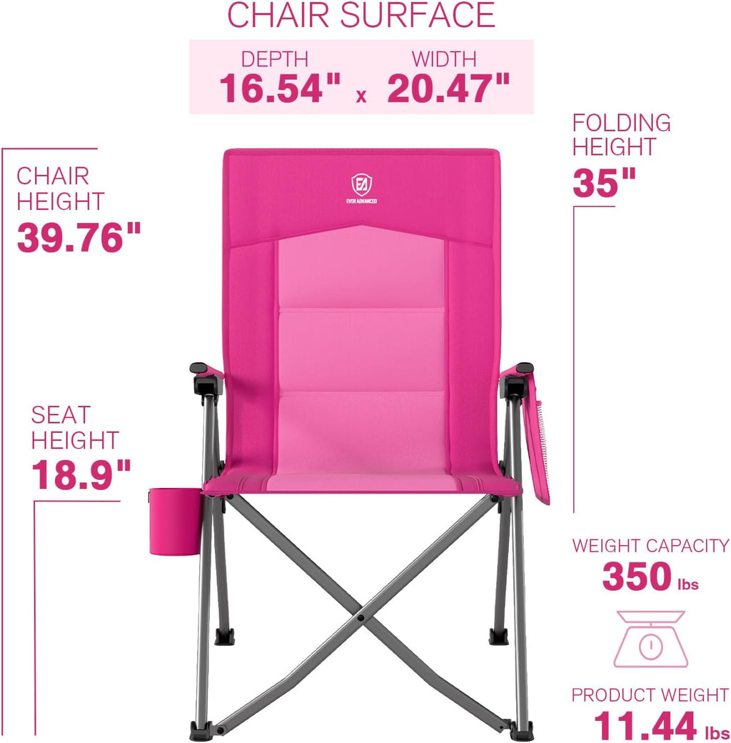 EVER ADVANCED Reclining Camping Chairs for Adult Lightweight, Folding Recliner Chair with Adjustable Back, 4-Level Lounge Chairs, Portable Lawn Chairs for Patio Balcony, Supports 350lbs Pink