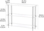 Acrylic Clear Console Table for Entryway, 3-Tier Sofa Table Bookshelf, Low Bookcase with Open Storage Shelves, (Clear, 31.5"×11.8“×28.6”)