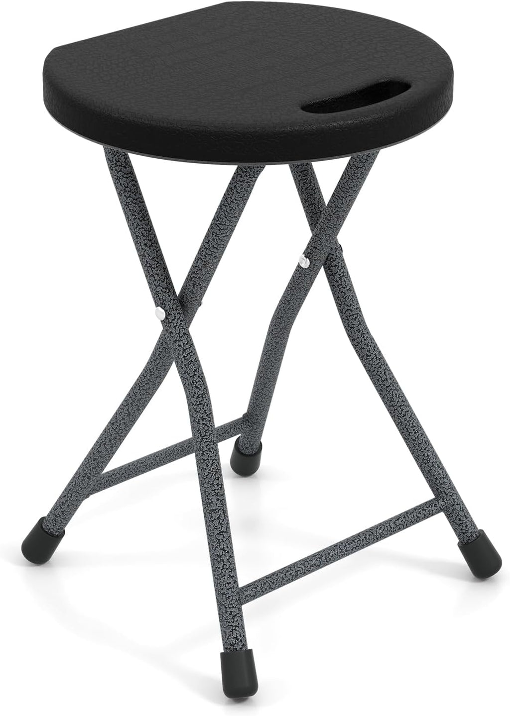 Giantex Folding Stool, 18” Height Foldable Bar Stools, Portable Folding Chairs with Built-in Carry Handle, 330lbs Capacity, Indoor & Outdoor Round Stools for Camping RV Party Event (1, Black)