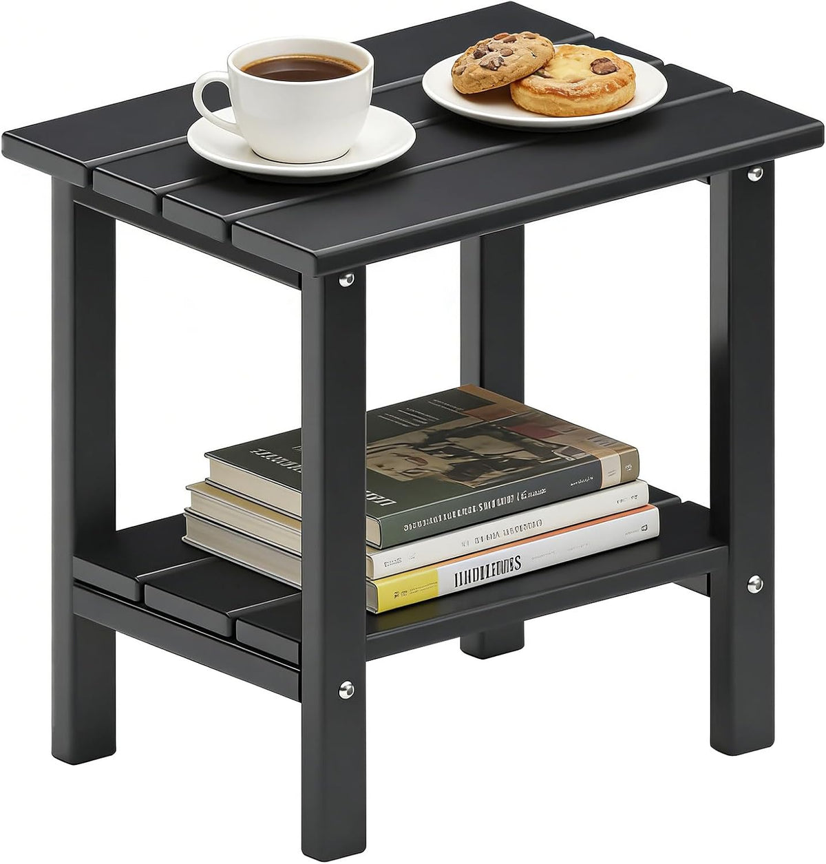 OTSUN Adirondack Outdoor Side Table, 16" HDPE Patio Side Table with Shelf, Weather Resistant Easy Maintenance for Backyard Pool Porch Garden & Lawn