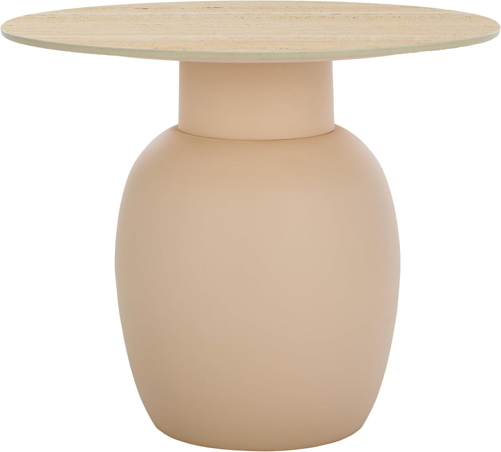 SAFAVIEH Home Collection - Kielh Short Side Table, Beige Ceramic Round Accent Table with Sculptural Base, Fully Assembled (ACC2903A)