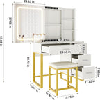 GAOMON 57'' Large Vanity Desk with Mirror & Lights, Makeup Vanity Table with Charging Station,