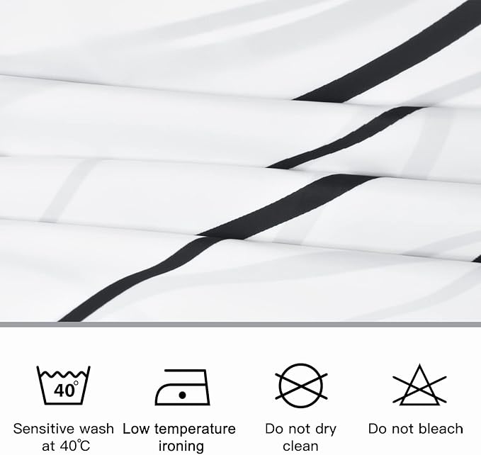 Punkray Black and White Striped Wavy Line Polyester Shower Curtain for Bathroom with Hooks, Extra Long Shower Curtains 96 Inches Long, Weighted Hem, Waterproof Bath Accessories