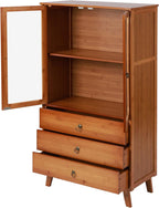 Gdrasuya10 Bamboo Buffet Sideboard Kitchen Pantry Storage Cabinet, 43inch Pantry Sideboard Cabinet with 3 Drawers Kitchen Cupboard Buffet Server Coffee Bar Storage Cabinét for Dinning Room