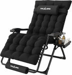 Amopatio Oversized Zero Gravity Chair XXL 33Inch Reclining Camping Lounge Chairs w/Removable Cushion&Headrest, Upgraded Lock and Footrest, Folding Patio Recliner for Indoor Outdoor, Black