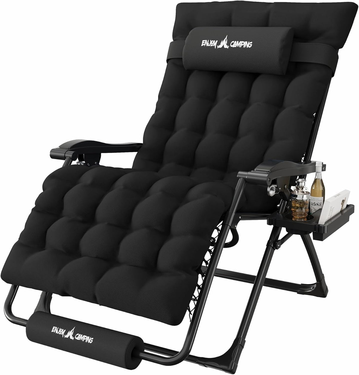 Amopatio Oversized Zero Gravity Chair XXL 33Inch Reclining Camping Lounge Chairs w/Removable Cushion&Headrest, Upgraded Lock and Footrest, Folding Patio Recliner for Indoor Outdoor, Black
