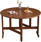 47.2" Solid Wood Small Round Dining Table, 3 in 1 Space Saving Folding Dining Table, Foldable Kitchen Table for 2-6, Round Table with Leaf, Wooden Folding Table Drop Leaf Tables for Small Spaces
