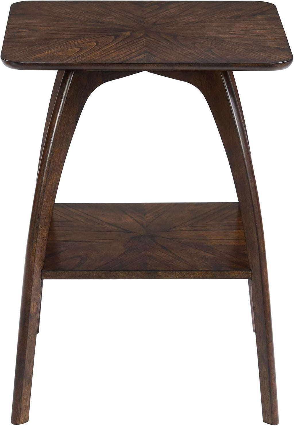 Sandstone Home LAX Mid-Century Modern Square End Table with Starburst Top – 18” Accent Table with Shelf, Rich Espresso Brown Finish, Retro Side Table or Nightstand for Living Room or Bedroom