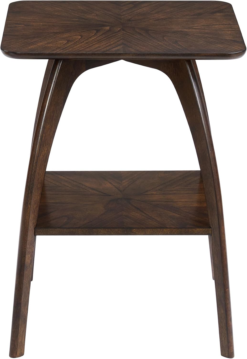 Sandstone Home LAX Mid-Century Modern Square End Table with Starburst Top – 18” Accent Table with Shelf, Rich Espresso Brown Finish, Retro Side Table or Nightstand for Living Room or Bedroom