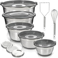 WHYSKO Stainless Steel Mixing Bowls with Lids Set - 5 Rustproof Metal Nesting Mixing Bowls for Kitchen, Meal Prep, Baking, Cooking, Storage - Includes 3 Grater Attachments, Dishwasher Safe