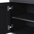 Farmhouse Storage Cabinet with Solid Wood Gourd Legs, 5-Tier Kitchen Pantry Cabinet with Adjustable Shelves & Drawer, Freestanding Bookshelf Display Cabinet for Living Room, Black