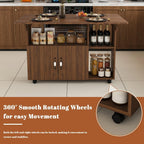 Folding Dining Table with Wheels, Drop Leaf Dinner Table with 2-Layer Storage, Space Saving Table for Small Spaces, Kitchen, Dining Room (Walnut)