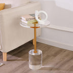 Acrylic Side Table, Acrylic End Table, Clear Round Side Table/Modern Drink Table with Brushed Brass Metal Support for Small Space/Office/Living Room, Nightstand for Bedroom (2pcs)