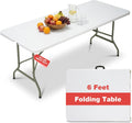 Folding Table 6ft, Heavy-Duty 500lbs Weight Capacity Foldable Table with HDPE Top & Steel Legs, Portable 6 Foot Picnic Table for Indoor Outdoor Parties, Camping, Event