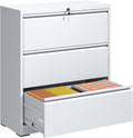 3 Drawer File Cabinet with Lock, Metal Lateral Filing Cabinets | File Cabinets for Home Office Heavy Duty Steel Horizontal Storage Cabinet for Legal/Letter/A4 Size File, Assembly Required