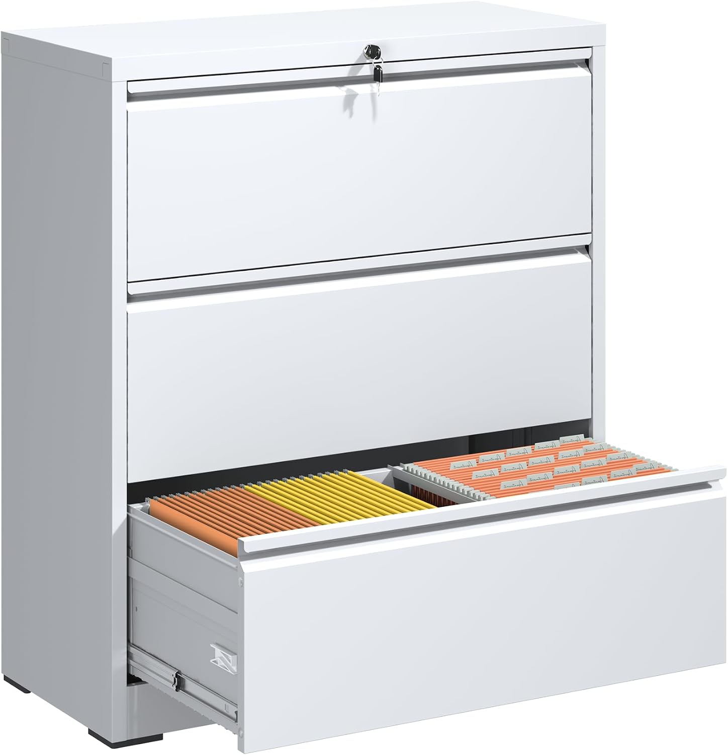 3 Drawer File Cabinet with Lock, Metal Lateral Filing Cabinets | File Cabinets for Home Office Heavy Duty Steel Horizontal Storage Cabinet for Legal/Letter/A4 Size File, Assembly Required