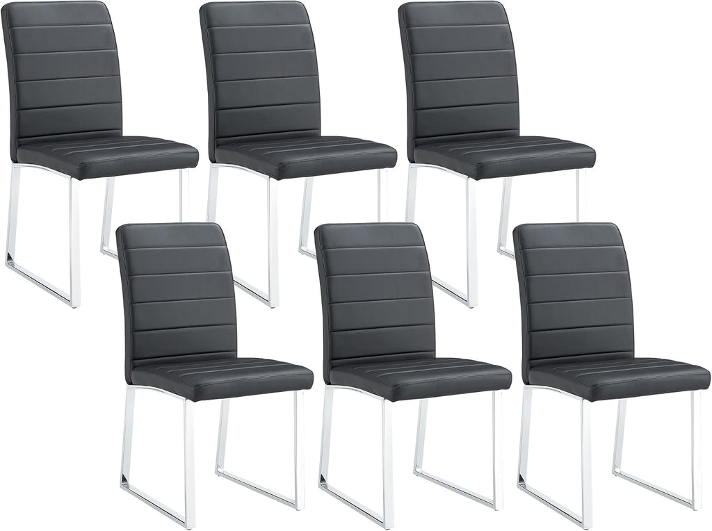 Modern Leather Dining Chairs, Set of 6 | Upholstered Padded Seats with Sturdy Metal Legs, Armless Kitchen & Dining Room Furniture for Home (Black, Set of 6)
