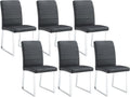 Modern Leather Dining Chairs, Set of 6 | Upholstered Padded Seats with Sturdy Metal Legs, Armless Kitchen & Dining Room Furniture for Home (Black, Set of 6)