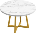 Tribesigns Round Dining Table for 2, 31.5" Modern Kitchen Table with Metal Base, Small Table for Dining Room, Small Space, Apartment, Office, Restaurant, White & Gold